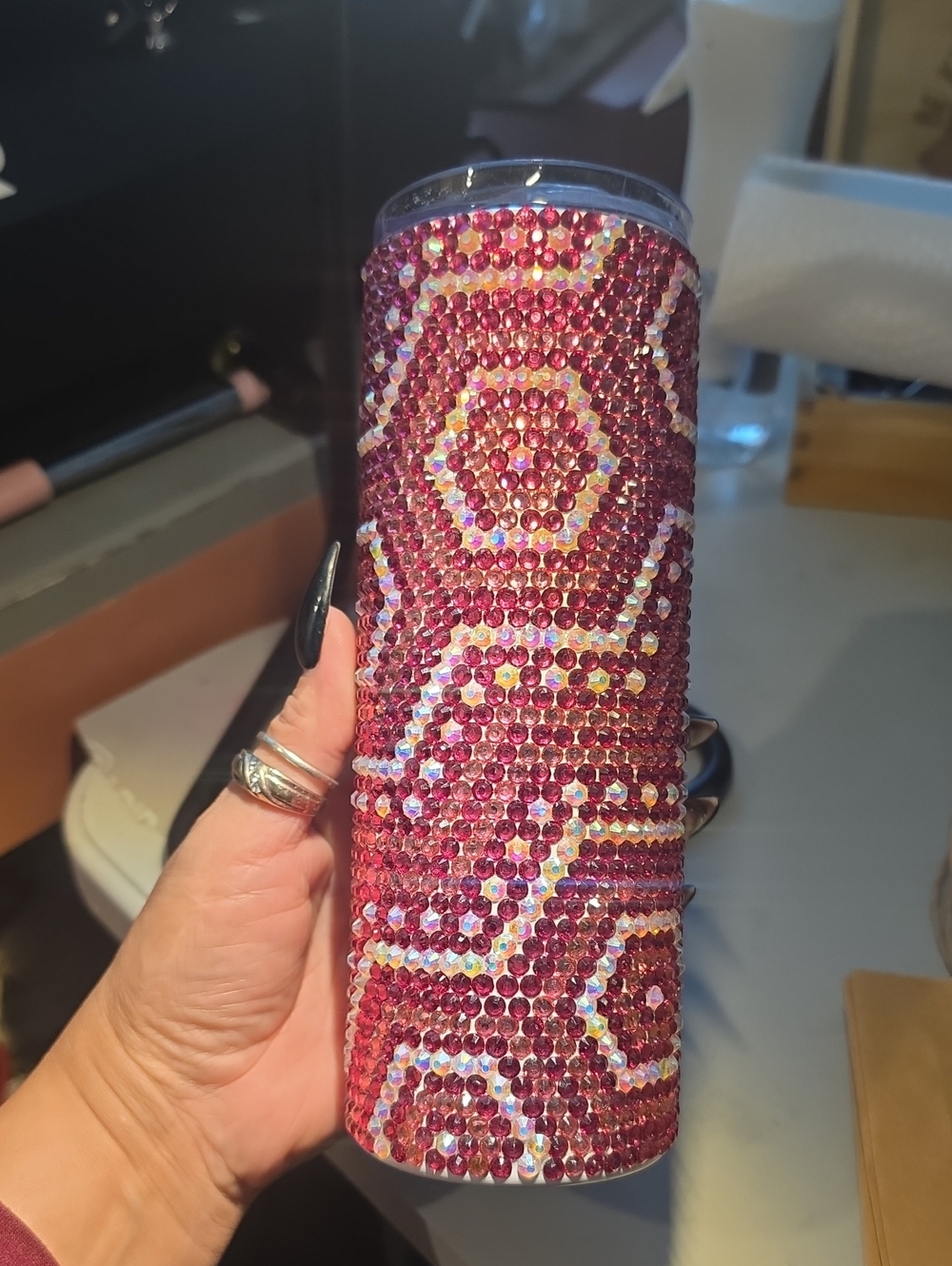 Rhinestone Embellished Travel Tumbler - Pink Sparkle